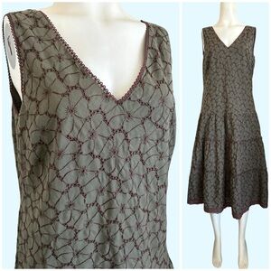 Vintage 90’s Y2K Believe Brown Floral Eyelet Lace Tiered Midi Dress Sz 10